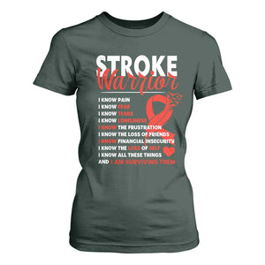 Stroke Warrior T Shirt For Women I Know Pain Fear Feather Red Ribbon TS11 Dark Forest Green Print Your Wear