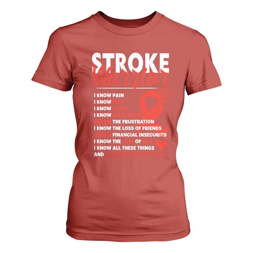 Stroke Warrior T Shirt For Women I Know Pain Fear Feather Red Ribbon TS11 Red Print Your Wear