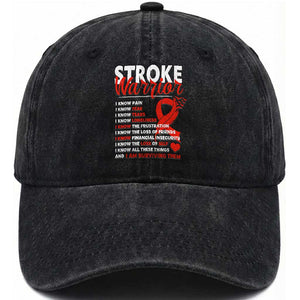 Stroke Warrior Washed Cotton Baseball Cap I Know Pain Fear Feather Red Ribbon TS11 Print Your Wear