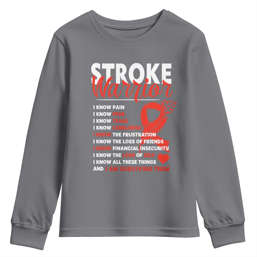 Stroke Warrior Youth Sweatshirt I Know Pain Fear Feather Red Ribbon TS11 Charcoal Print Your Wear