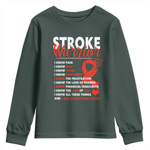 Stroke Warrior Youth Sweatshirt I Know Pain Fear Feather Red Ribbon TS11 Dark Forest Green Print Your Wear