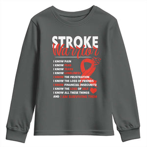 Stroke Warrior Youth Sweatshirt I Know Pain Fear Feather Red Ribbon TS11 Dark Heather Print Your Wear