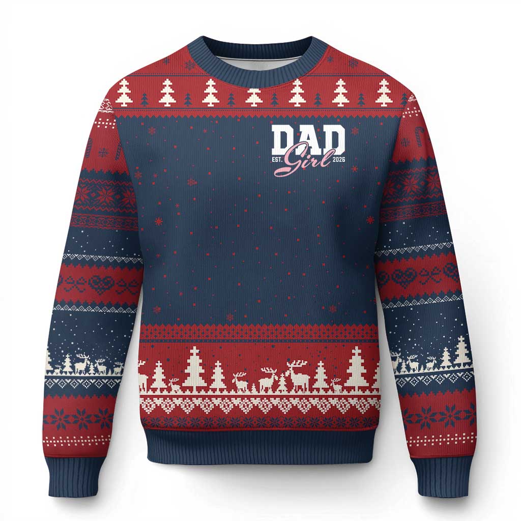 Dad Girl 2026 Ugly Christmas Sweater Soon to Be Daddy of Baby Girl TS11 Navy Red Print Your Wear