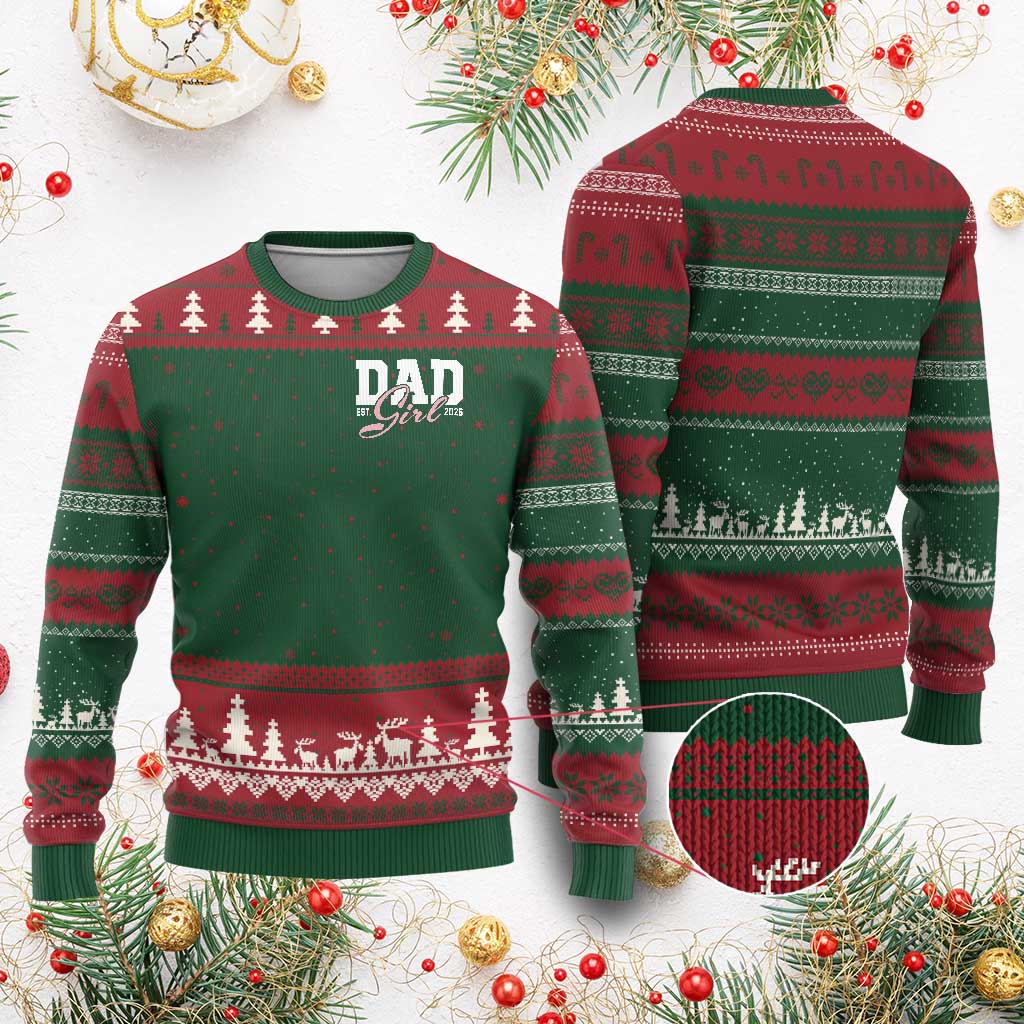 Dad Girl 2026 Ugly Christmas Sweater Soon to Be Daddy of Baby Girl TS11 Red Green Print Your Wear