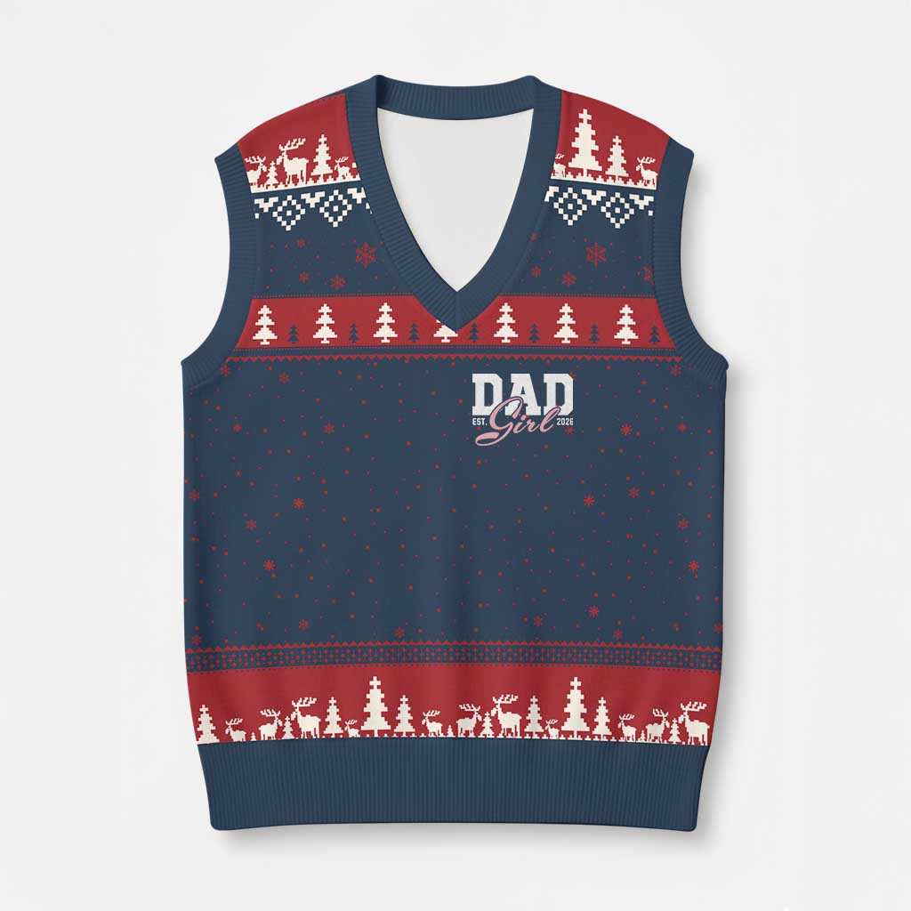 Dad Girl 2026 V-Neck Knit Sweater Vest Soon to Be Daddy of Baby Girl TS11 Navy Red Print Your Wear