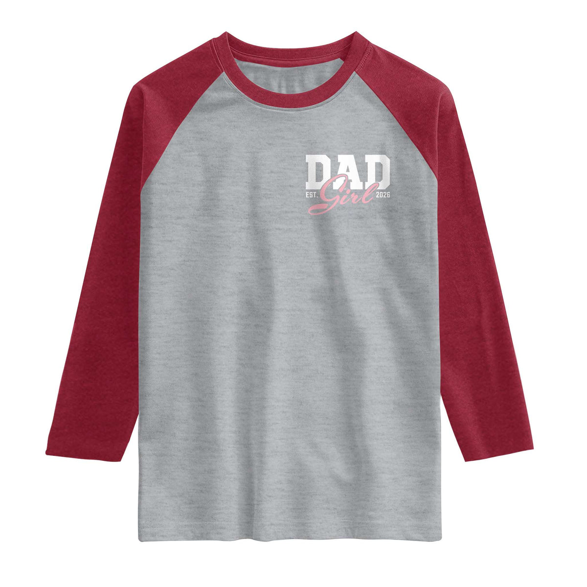 Dad Girl 2026 Raglan Shirt Soon to Be Daddy of Baby Girl TS11 Heather Gray Heather Red Print Your Wear