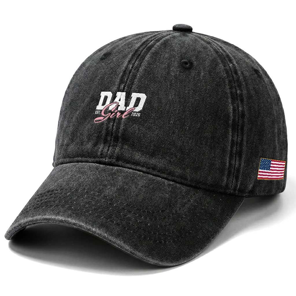 Dad Girl 2026 Washed Cotton Baseball Cap Soon to Be Daddy of Baby Girl TS11 Print Your Wear