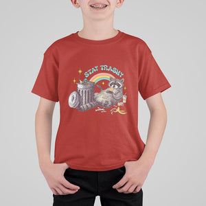 Funny Raccoon T Shirt For Kid Stay Trashy Rainbow Bin Cute Trash Panda TS11 Red Print Your Wear