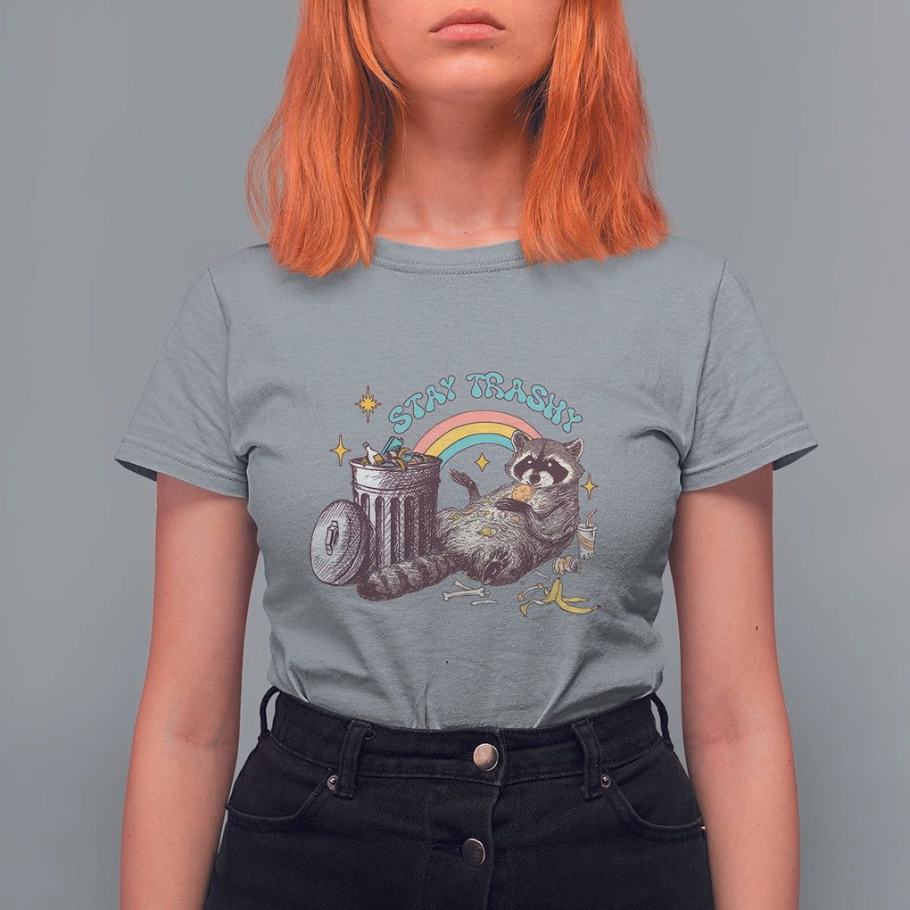 Funny Raccoon T Shirt For Women Stay Trashy Rainbow Bin Cute Trash Panda TS11 Sport Gray Print Your Wear