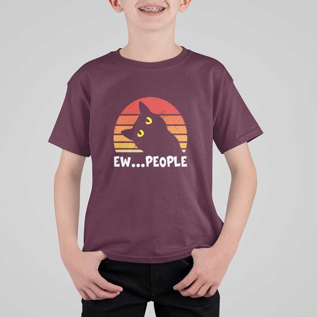 Funny Black Cat T Shirt For Kid Eww People Vintage Retro Kitten TS11 Maroon Print Your Wear