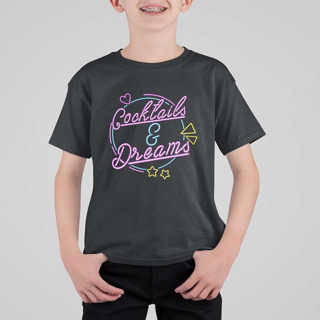 80s Vintage Style T Shirt For Kid Cocktails And Dreams Neon Sign Summer Vibe TS11 Black Print Your Wear