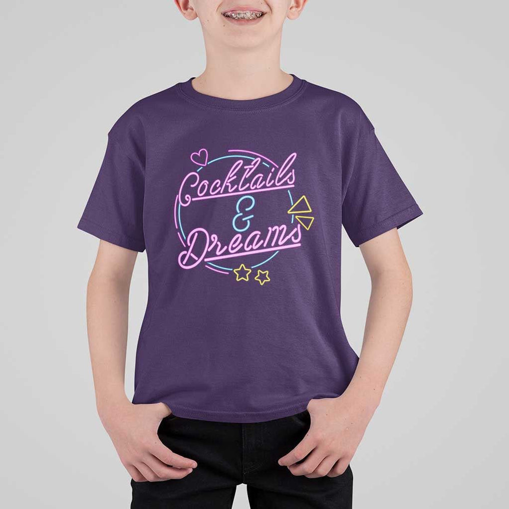 80s Vintage Style T Shirt For Kid Cocktails And Dreams Neon Sign Summer Vibe TS11 Purple Print Your Wear