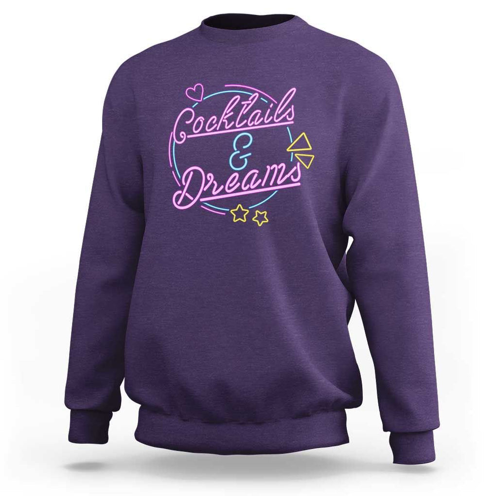 80s Vintage Style Sweatshirt Cocktails And Dreams Neon Sign Summer Vibe TS11 Purple Print Your Wear