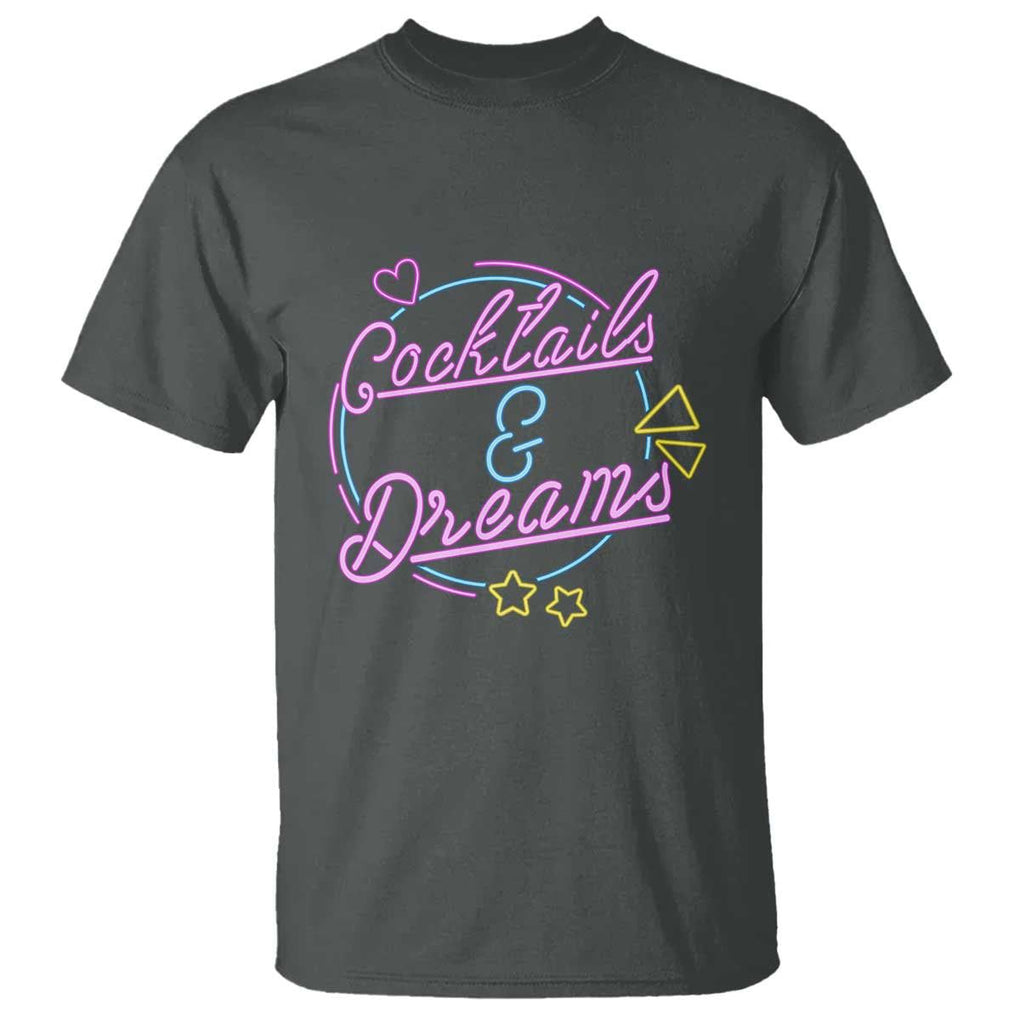 80s Vintage Style T Shirt Cocktails And Dreams Neon Sign Summer Vibe TS11 Dark Heather Print Your Wear