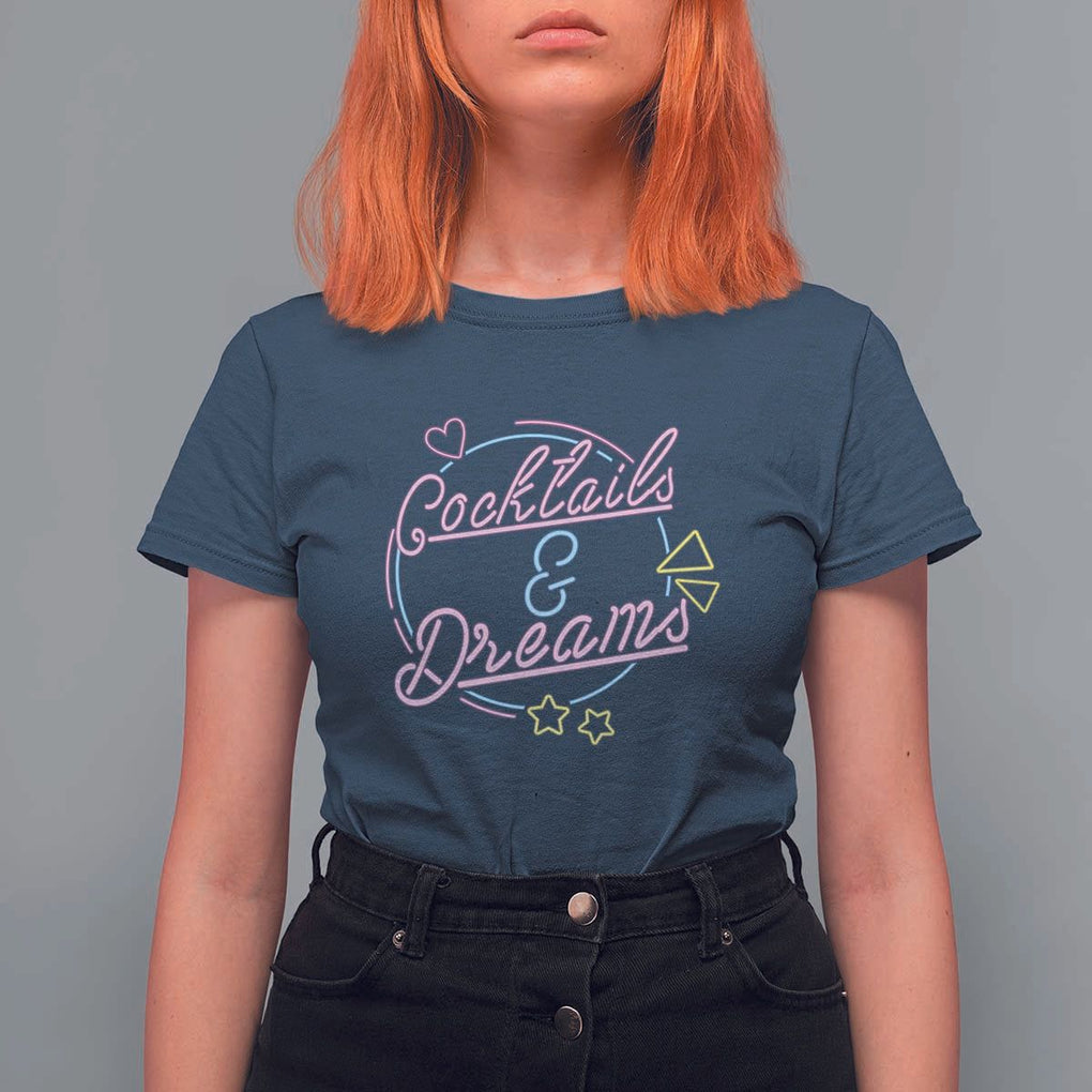 80s Vintage Style T Shirt For Women Cocktails And Dreams Neon Sign Summer Vibe TS11 Navy Print Your Wear