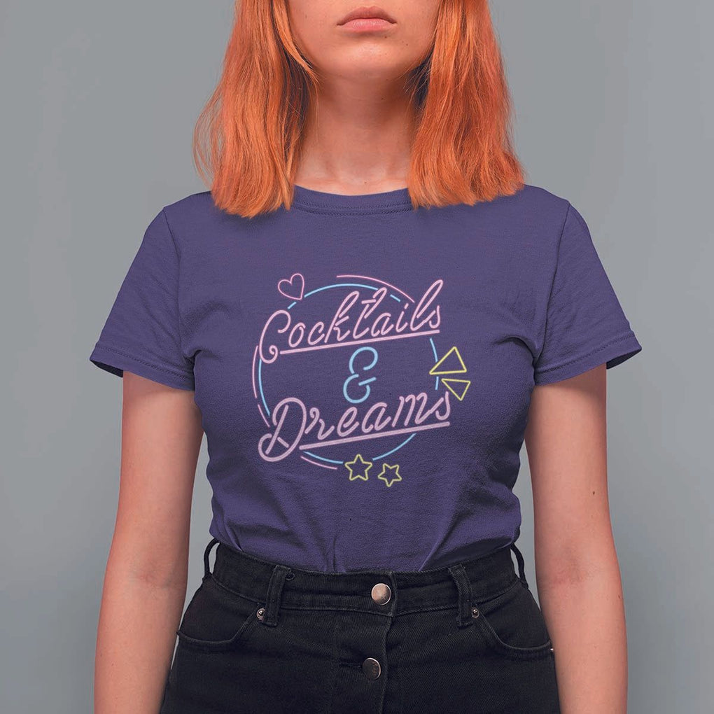 80s Vintage Style T Shirt For Women Cocktails And Dreams Neon Sign Summer Vibe TS11 Purple Print Your Wear
