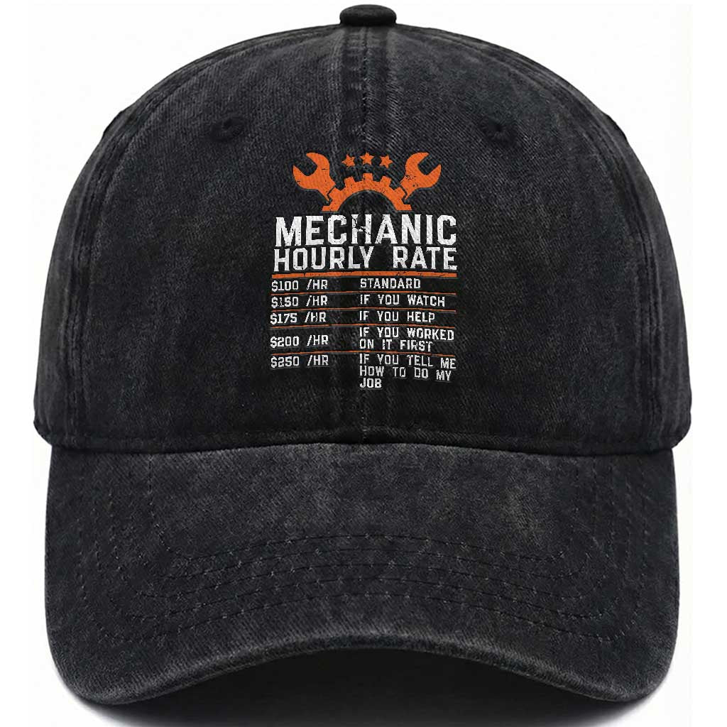 Funny Mechanic Hourly Rate Auto Car Mechanic Labor Rates Washed Cotton Baseball Cap
