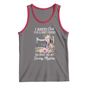 Funny Sewing Lover Tank Top I Asked God For A Best Friend He Sent Me My Sewing Machine TS11 Deep Heather Red Print Your Wear