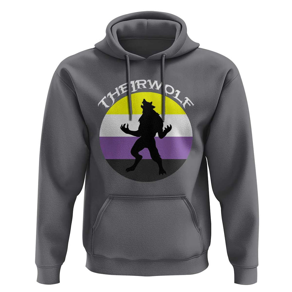 Non Binary Hoodie Theirwolf Enby Flag LGBTQ Pride TS11 Charcoal Print Your Wear