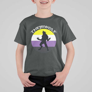 Non Binary T Shirt For Kid Theirwolf Enby Flag LGBTQ Pride TS11 Dark Heather Print Your Wear