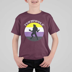 Non Binary T Shirt For Kid Theirwolf Enby Flag LGBTQ Pride TS11 Maroon Print Your Wear