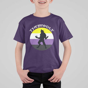 Non Binary T Shirt For Kid Theirwolf Enby Flag LGBTQ Pride TS11 Purple Print Your Wear
