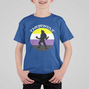 Non Binary T Shirt For Kid Theirwolf Enby Flag LGBTQ Pride TS11 Royal Blue Print Your Wear
