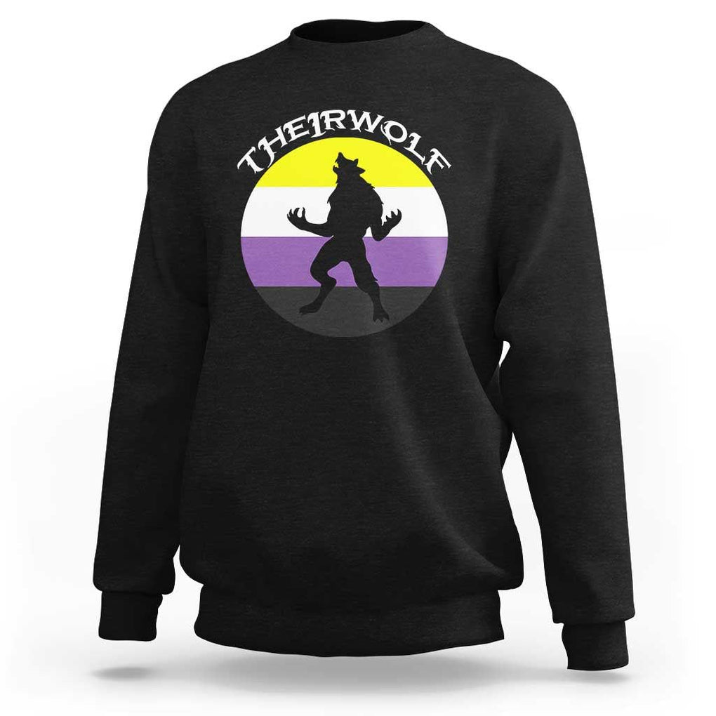 Non Binary Sweatshirt Theirwolf Enby Flag LGBTQ Pride TS11 Black Print Your Wear