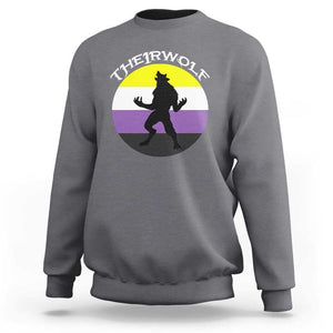 Non Binary Sweatshirt Theirwolf Enby Flag LGBTQ Pride TS11 Charcoal Print Your Wear