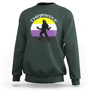 Non Binary Sweatshirt Theirwolf Enby Flag LGBTQ Pride TS11 Dark Forest Green Print Your Wear