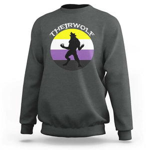 Non Binary Sweatshirt Theirwolf Enby Flag LGBTQ Pride TS11 Dark Heather Print Your Wear