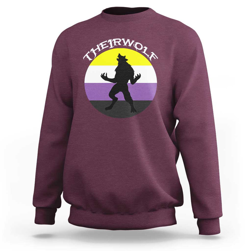 Non Binary Sweatshirt Theirwolf Enby Flag LGBTQ Pride TS11 Maroon Print Your Wear