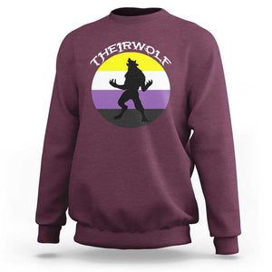 Non Binary Sweatshirt Theirwolf Enby Flag LGBTQ Pride TS11 Maroon Print Your Wear
