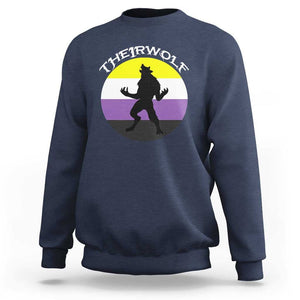 Non Binary Sweatshirt Theirwolf Enby Flag LGBTQ Pride TS11 Navy Print Your Wear