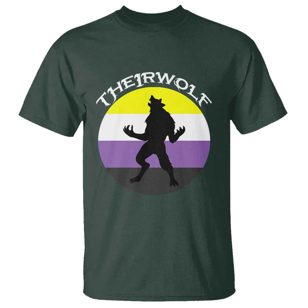 Non Binary T Shirt Theirwolf Enby Flag LGBTQ Pride TS11 Dark Forest Green Print Your Wear