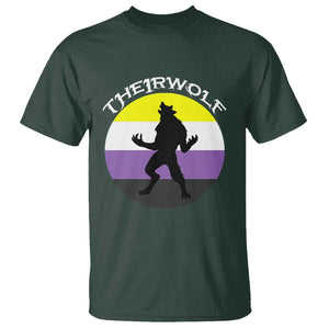 Non Binary T Shirt Theirwolf Enby Flag LGBTQ Pride TS11 Dark Forest Green Print Your Wear