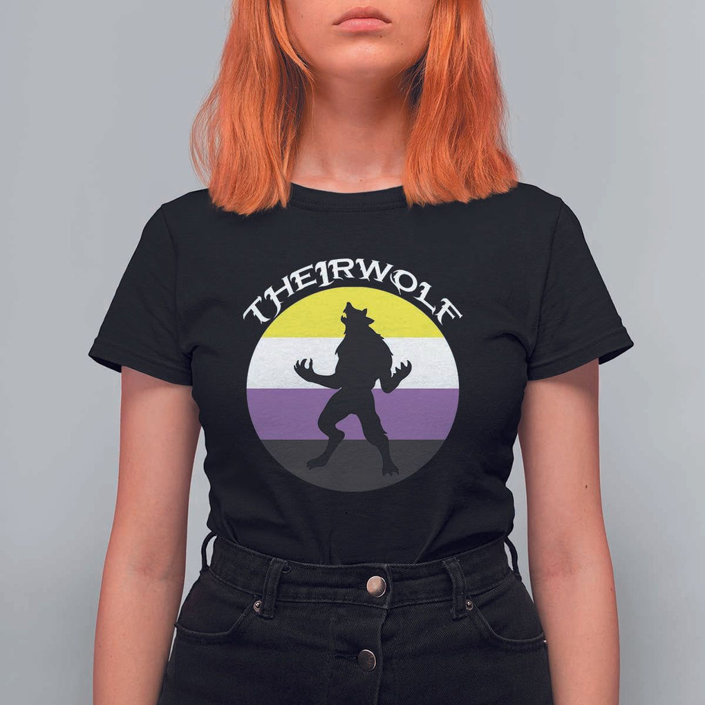 Non Binary T Shirt For Women Theirwolf Enby Flag LGBTQ Pride TS11 Black Print Your Wear