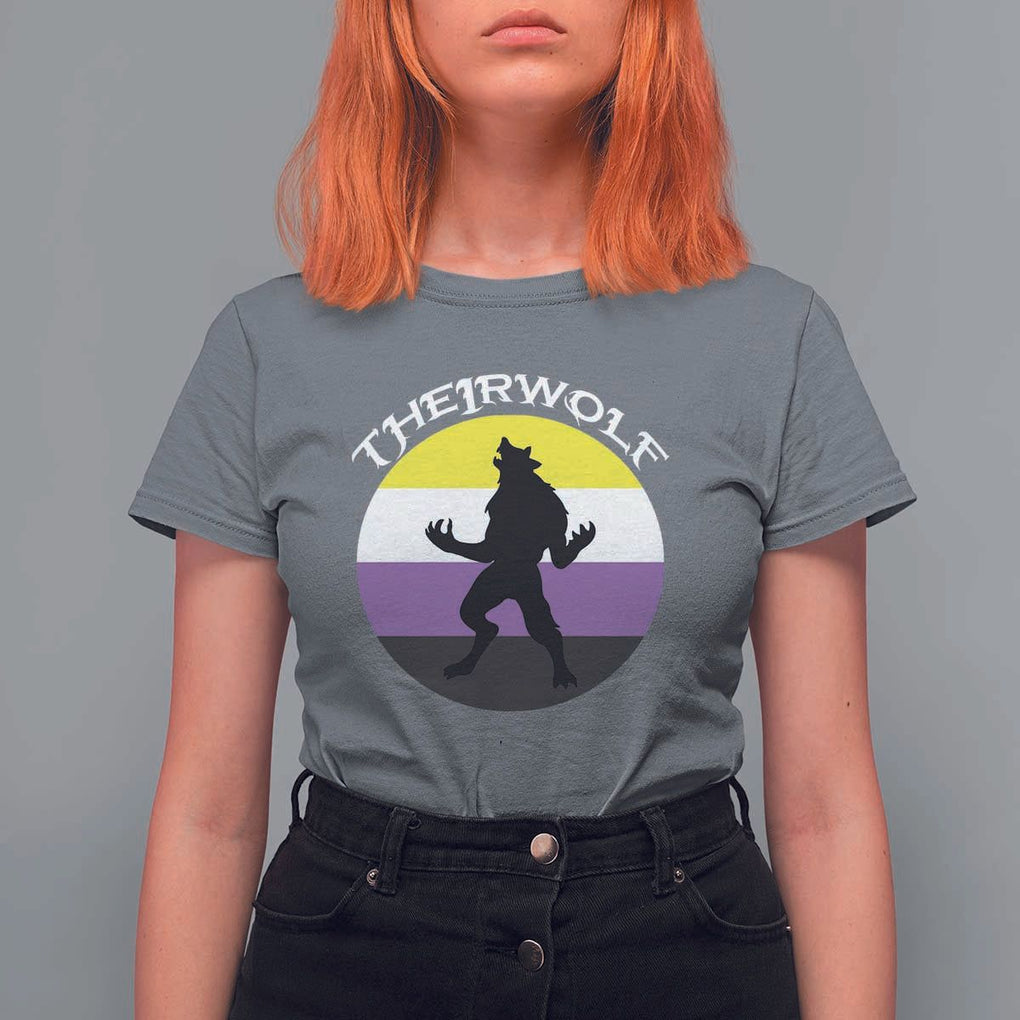 Non Binary T Shirt For Women Theirwolf Enby Flag LGBTQ Pride TS11 Charcoal Print Your Wear