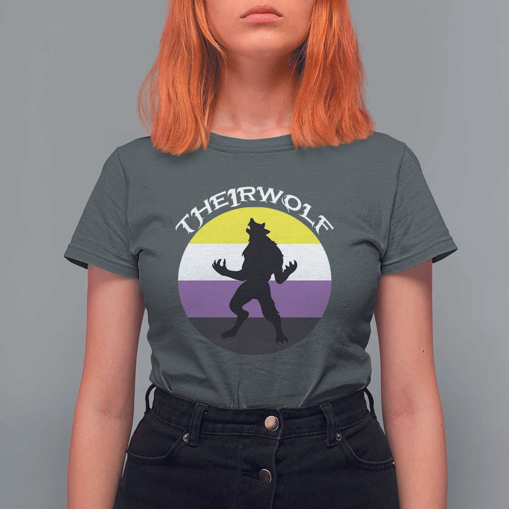 Non Binary T Shirt For Women Theirwolf Enby Flag LGBTQ Pride TS11 Dark Heather Print Your Wear