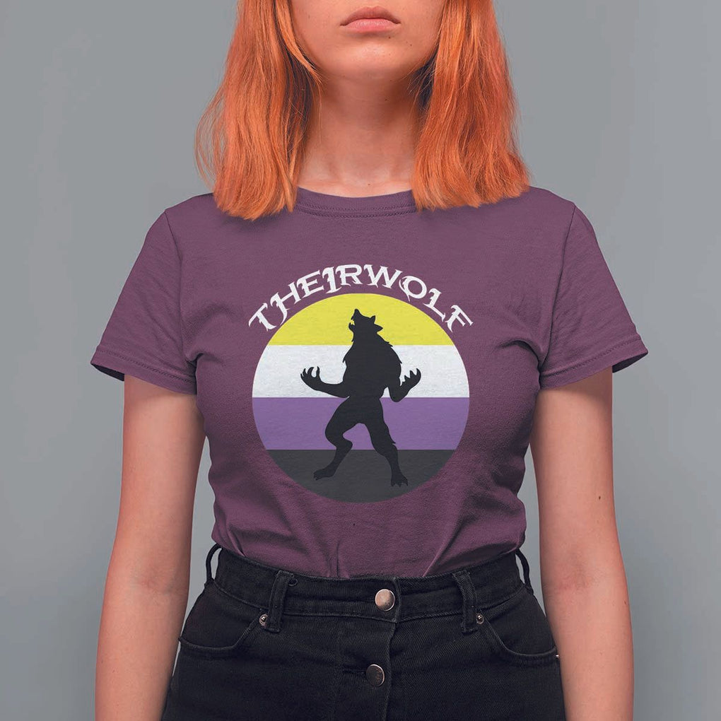 Non Binary T Shirt For Women Theirwolf Enby Flag LGBTQ Pride TS11 Maroon Print Your Wear