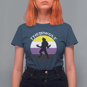Non Binary T Shirt For Women Theirwolf Enby Flag LGBTQ Pride TS11 Navy Print Your Wear