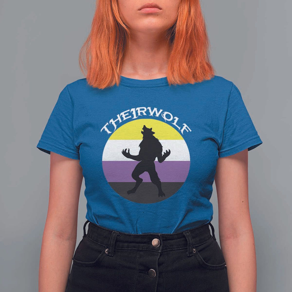 Non Binary T Shirt For Women Theirwolf Enby Flag LGBTQ Pride TS11 Royal Blue Print Your Wear