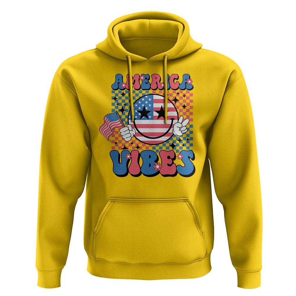 American Vibes Hoodie Retro Groovy USA Pride Flag 4th Of July TS11 Daisy Print Your Wear