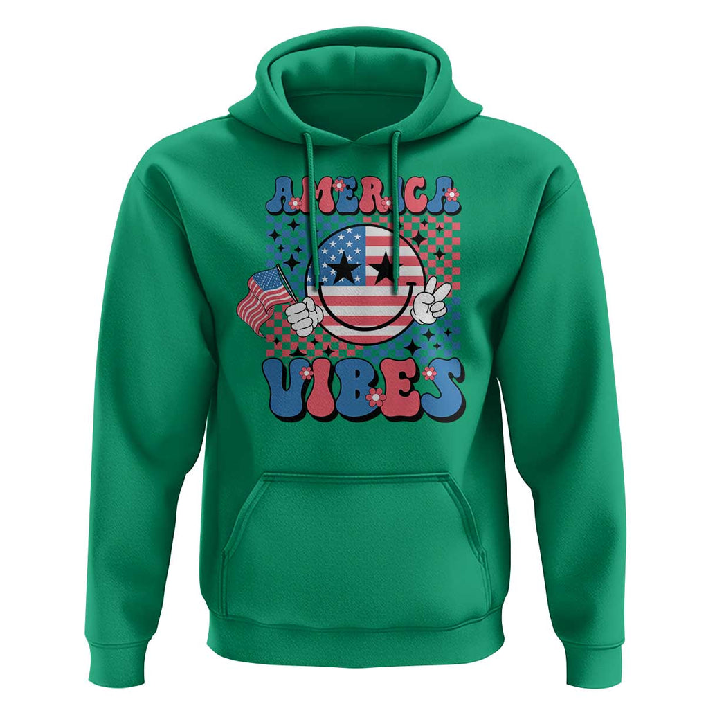American Vibes Hoodie Retro Groovy USA Pride Flag 4th Of July TS11 Irish Green Print Your Wear