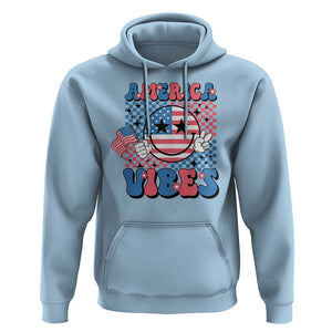 American Vibes Hoodie Retro Groovy USA Pride Flag 4th Of July TS11 Light Blue Print Your Wear