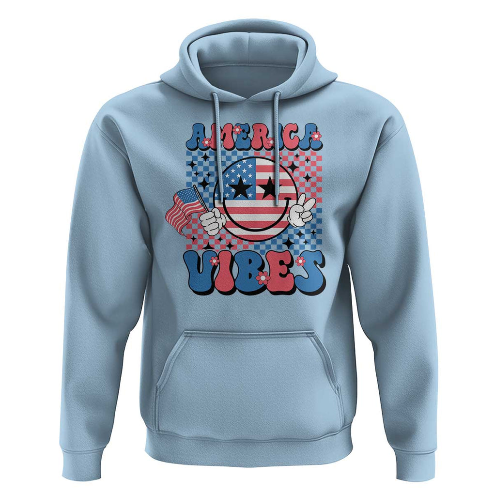 American Vibes Hoodie Retro Groovy USA Pride Flag 4th Of July TS11 Light Blue Print Your Wear