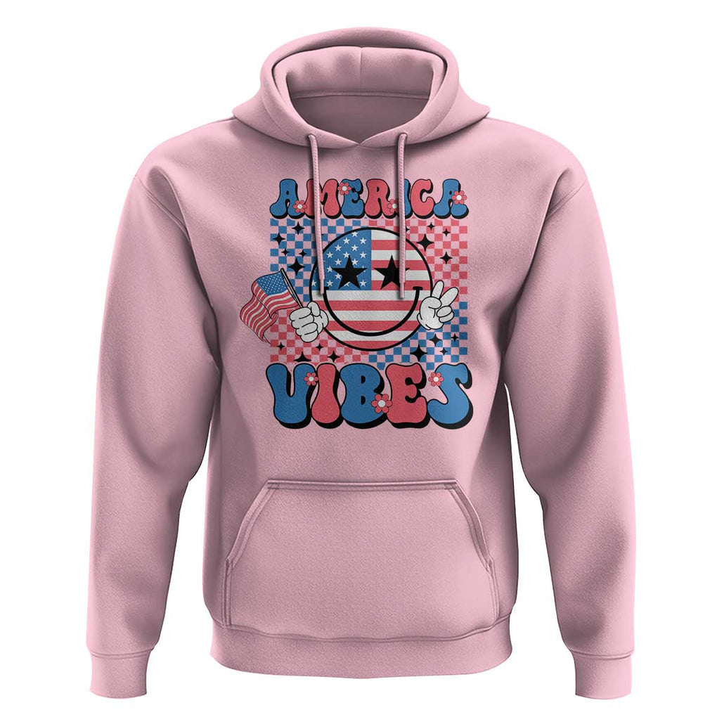 American Vibes Hoodie Retro Groovy USA Pride Flag 4th Of July TS11 Light Pink Print Your Wear