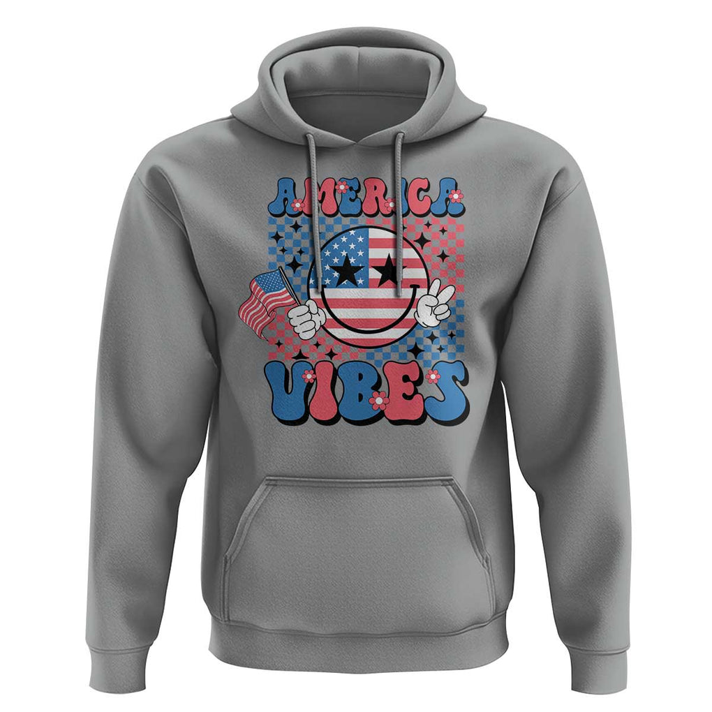 American Vibes Hoodie Retro Groovy USA Pride Flag 4th Of July TS11 Sport Gray Print Your Wear