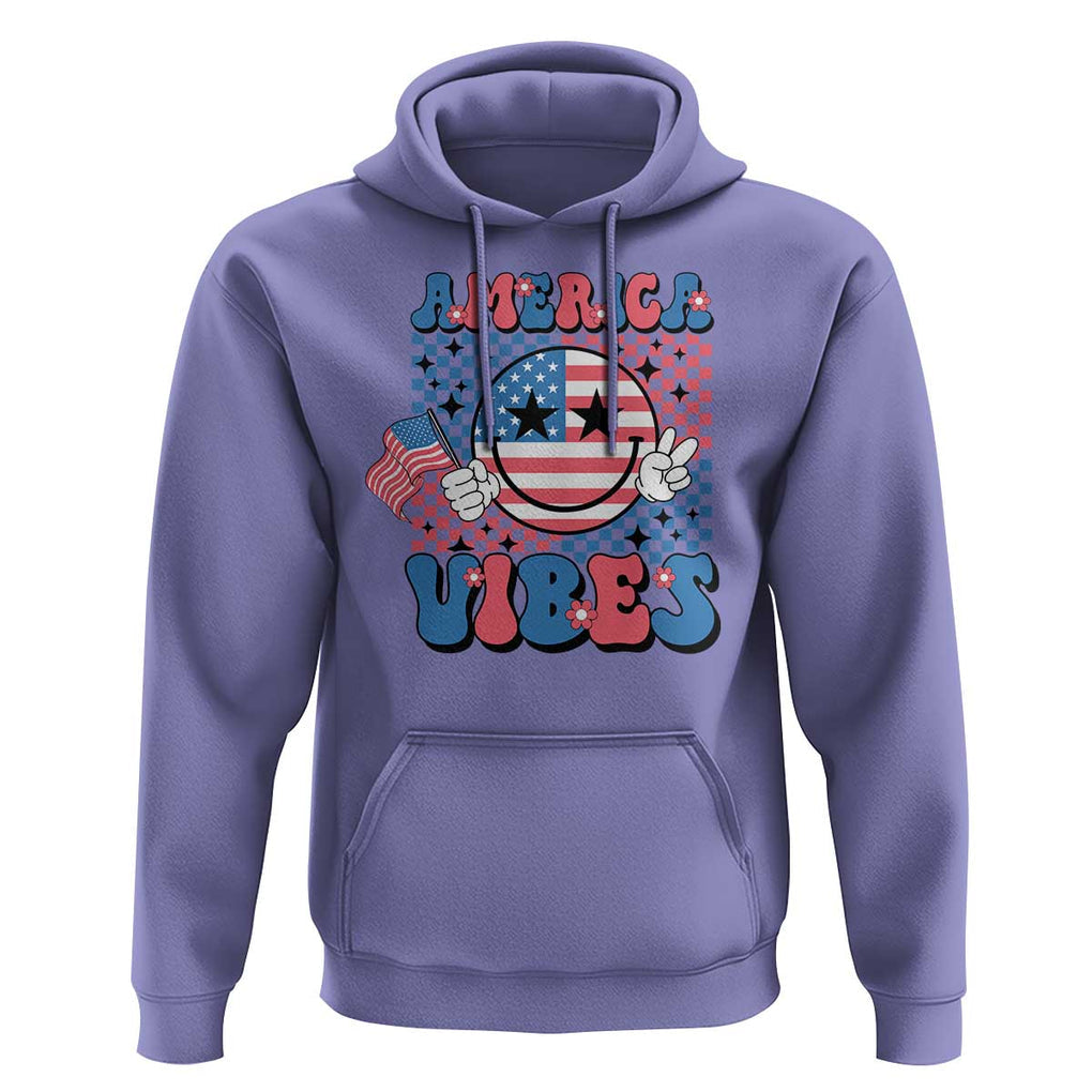 American Vibes Hoodie Retro Groovy USA Pride Flag 4th Of July TS11 Violet Print Your Wear