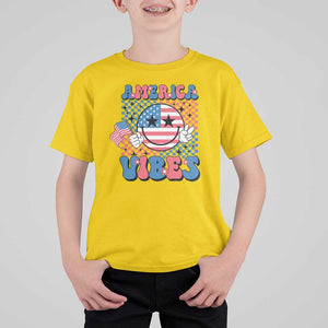 American Vibes T Shirt For Kid Retro Groovy USA Pride Flag 4th Of July TS11 Daisy Print Your Wear